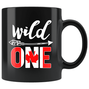 RobustCreative-Canada Wild One Birthday Outfit 1 Canadian Flag Black 11oz Mug Gift Idea