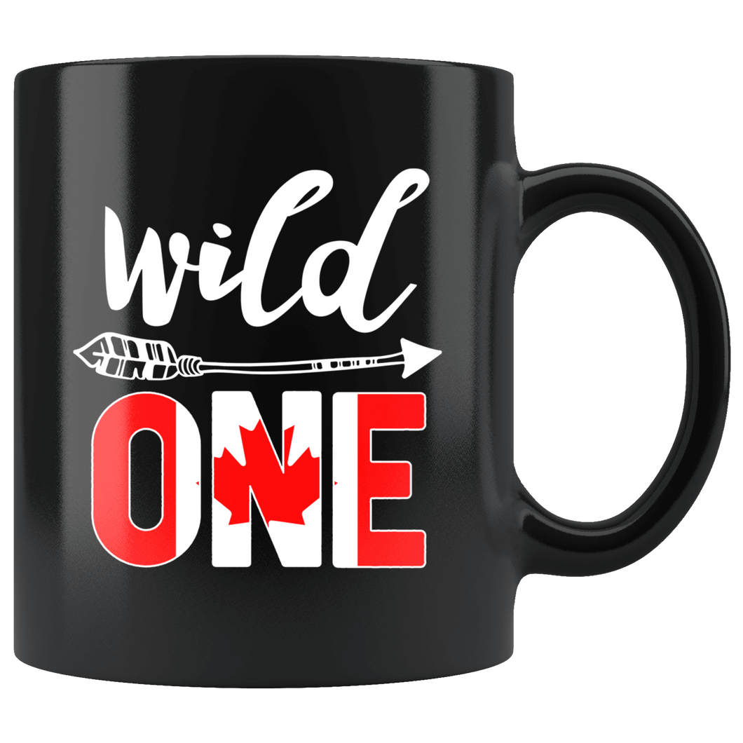 RobustCreative-Canada Wild One Birthday Outfit 1 Canadian Flag Black 11oz Mug Gift Idea