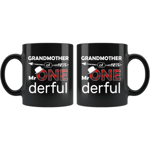 RobustCreative-Grandmother of Mr Onederful  1st Birthday Buffalo Plaid Black 11oz Mug Gift Idea