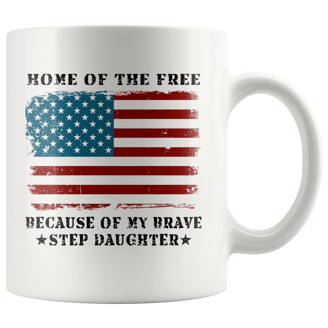 RobustCreative-Home of the Free Step Daughter USA Patriot Family Flag - Military Family 11oz White Mug Retired or Deployed support troops Gift Idea - Both Sides Printed