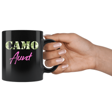 Load image into Gallery viewer, RobustCreative-Military Aunt Camo Camo Hard Charger Squared Away - Military Family 11oz Black Mug Retired or Deployed support troops Gift Idea - Both Sides Printed
