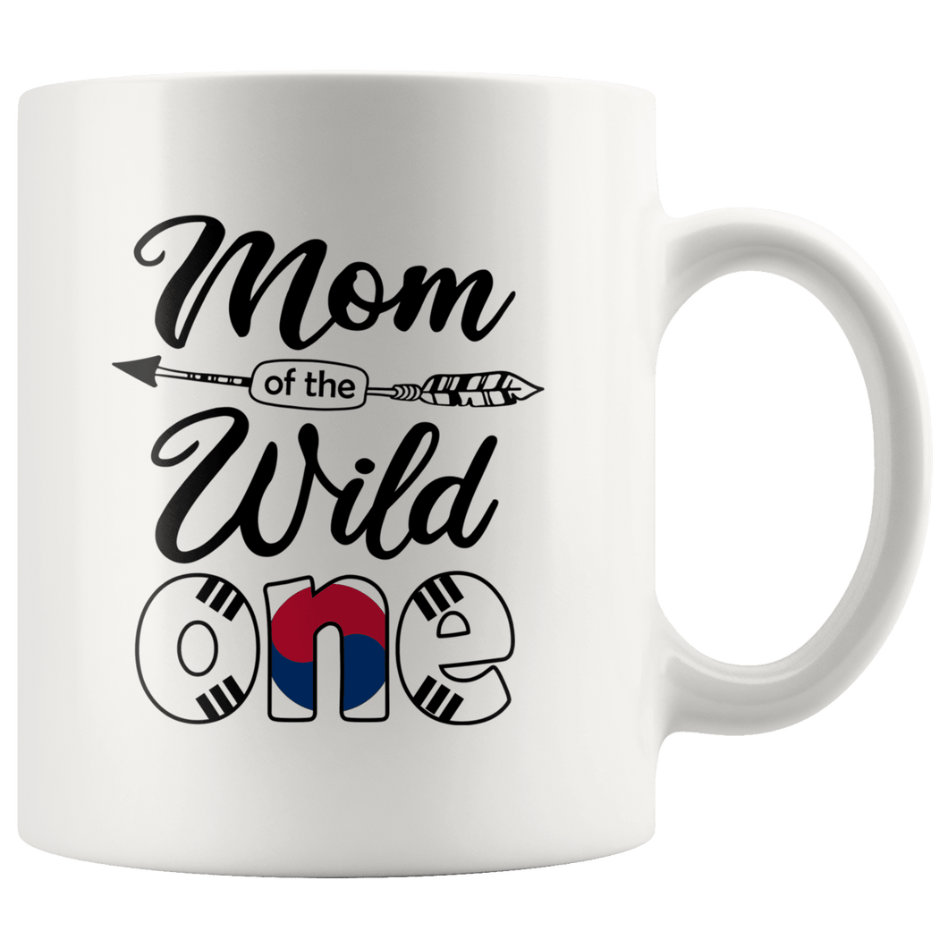 RobustCreative-Korean Mom of the Wild One Birthday South Korea Flag White 11oz Mug Gift Idea