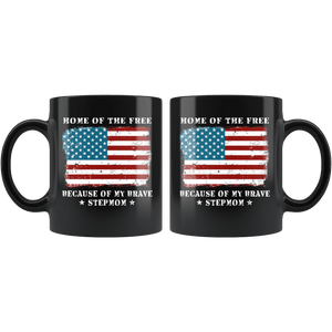 RobustCreative-Home of the Free Stepmom USA Patriot Family Flag - Military Family 11oz Black Mug Retired or Deployed support troops Gift Idea - Both Sides Printed