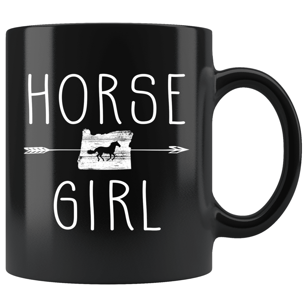 RobustCreative-Oregon Horse Girl Gifts Oregonian Shape Country for women - 11oz Black Mug Riding Lover Gift Idea