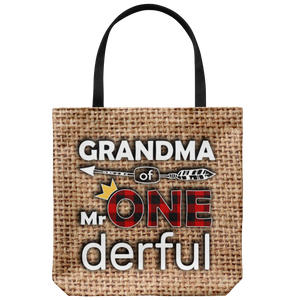 RobustCreative-Grandma of Mr Onederful Crown 1st Birthday Boy Buffalo Plaid Tote Bag Gift Idea