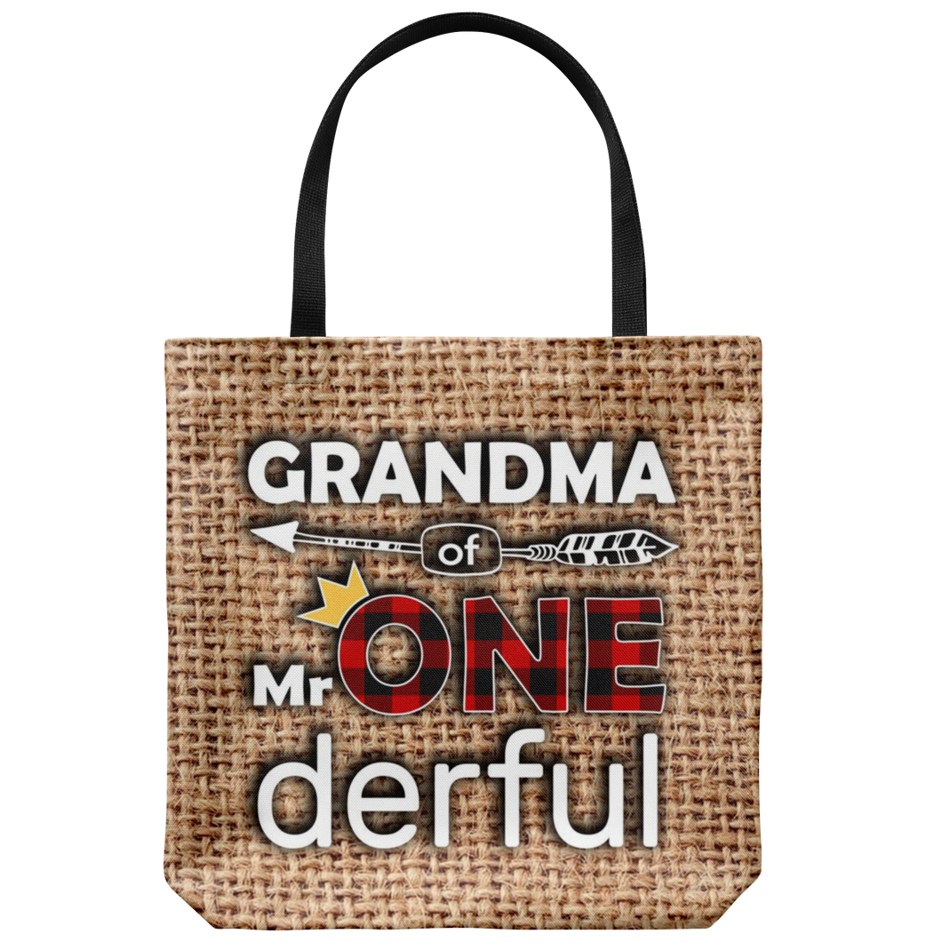 RobustCreative-Grandma of Mr Onederful Crown 1st Birthday Boy Buffalo Plaid Tote Bag Gift Idea