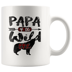 RobustCreative-Strong Papa of the Wild One Wolf 1st Birthday Wolves - 11oz White Mug plaid pajamas Gift Idea