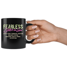 Load image into Gallery viewer, RobustCreative-Just Like Normal Fearless Sister In Law Camo Uniform - Military Family 11oz Black Mug Active Component on Duty support troops Gift Idea - Both Sides Printed
