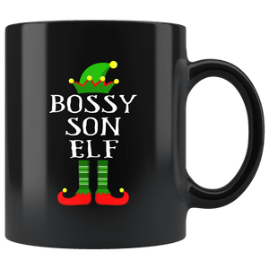 RobustCreative-Im The Bossy Son Elf Family Matching Outfits PJ - 11oz Black Mug Christmas group green pjs costume Gift Idea