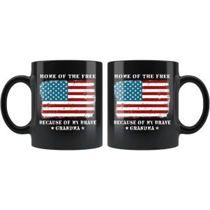RobustCreative-Home of the Free Grandma USA Patriot Family Flag - Military Family 11oz Black Mug Retired or Deployed support troops Gift Idea - Both Sides Printed