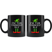 Load image into Gallery viewer, RobustCreative-Im The Youngest Elf Matching Family Christmas - 11oz Black Mug Christmas group green pjs costume Gift Idea
