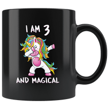 Load image into Gallery viewer, RobustCreative-I am 3 &amp; Magical Unicorn birthday three Years Old Black 11oz Mug Gift Idea
