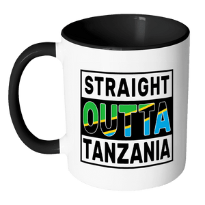RobustCreative-Straight Outta Tanzania - Tanzanian Flag 11oz Funny Black & White Coffee Mug - Independence Day Family Heritage - Women Men Friends Gift - Both Sides Printed (Distressed)