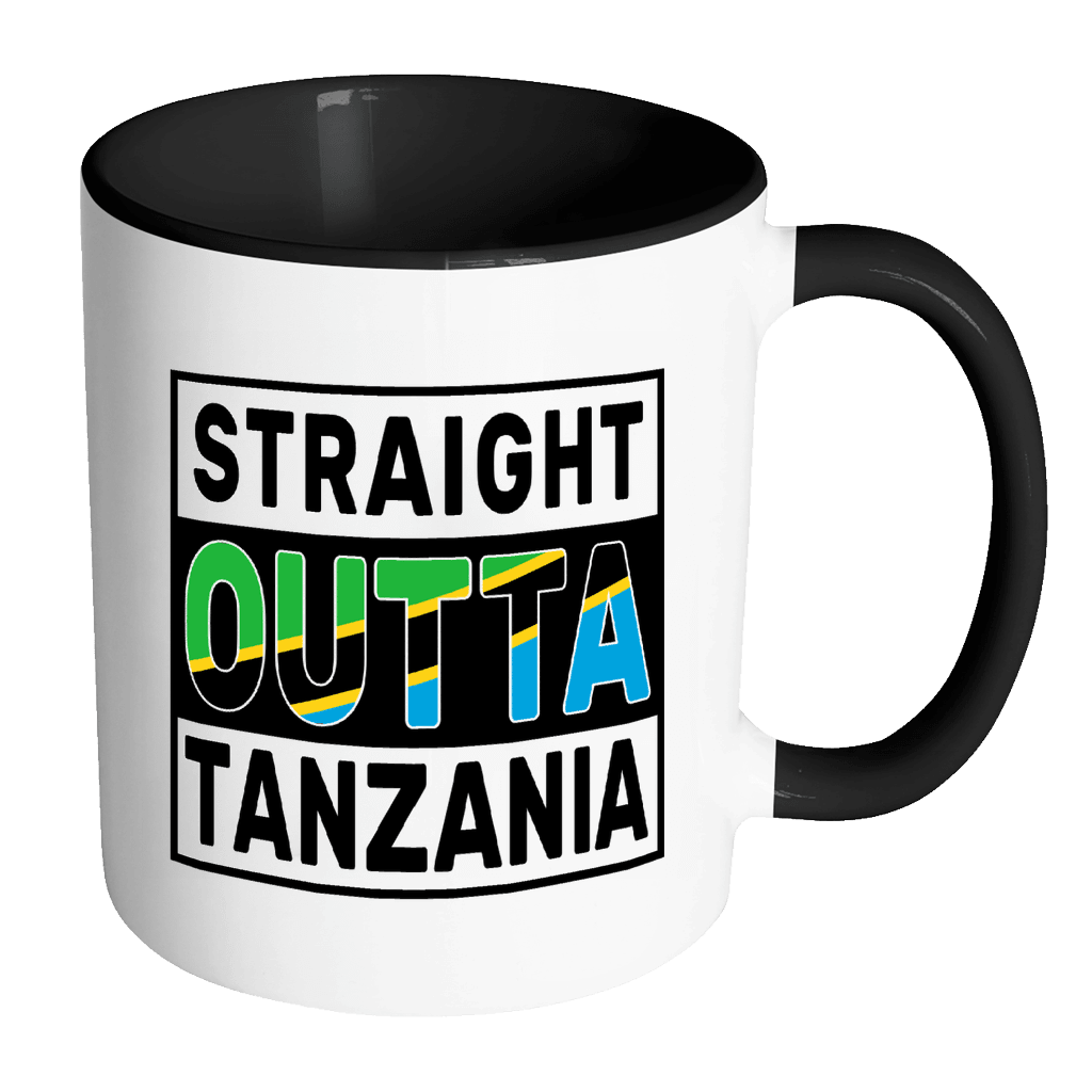 RobustCreative-Straight Outta Tanzania - Tanzanian Flag 11oz Funny Black & White Coffee Mug - Independence Day Family Heritage - Women Men Friends Gift - Both Sides Printed (Distressed)