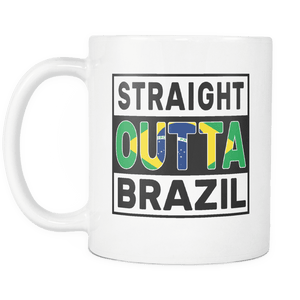 RobustCreative-Straight Outta Brazil - Brazilian Flag 11oz Funny White Coffee Mug - Independence Day Family Heritage - Women Men Friends Gift - Both Sides Printed (Distressed)