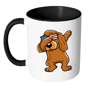 RobustCreative-Dabbing Cocker Spaniel Dog America Flag - Patriotic Merica Murica Pride - 4th of July USA Independence Day - 11oz Black & White Funny Coffee Mug Women Men Friends Gift ~ Both Sides Printed