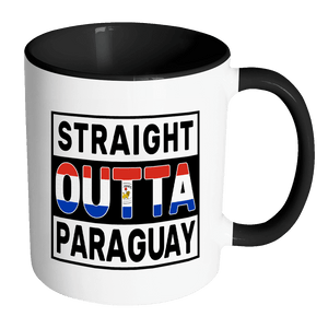 RobustCreative-Straight Outta Paraguay - Paraguayan Flag 11oz Funny Black & White Coffee Mug - Independence Day Family Heritage - Women Men Friends Gift - Both Sides Printed (Distressed)