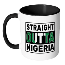 Load image into Gallery viewer, RobustCreative-Straight Outta Nigeria - Nigerian Flag 11oz Funny Black &amp; White Coffee Mug - Independence Day Family Heritage - Women Men Friends Gift - Both Sides Printed (Distressed)
