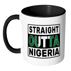 RobustCreative-Straight Outta Nigeria - Nigerian Flag 11oz Funny Black & White Coffee Mug - Independence Day Family Heritage - Women Men Friends Gift - Both Sides Printed (Distressed)