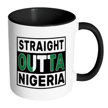 Load image into Gallery viewer, RobustCreative-Straight Outta Nigeria - Nigerian Flag 11oz Funny Black &amp; White Coffee Mug - Independence Day Family Heritage - Women Men Friends Gift - Both Sides Printed (Distressed)
