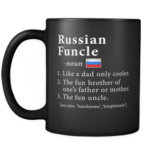 Load image into Gallery viewer, RobustCreative-Russian Funcle Definition Fathers Day Gift - Russian Pride 11oz Funny Black Coffee Mug - Real Russia Hero Papa National Heritage - Friends Gift - Both Sides Printed

