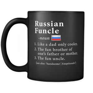 RobustCreative-Russian Funcle Definition Fathers Day Gift - Russian Pride 11oz Funny Black Coffee Mug - Real Russia Hero Papa National Heritage - Friends Gift - Both Sides Printed