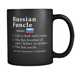 RobustCreative-Russian Funcle Definition Fathers Day Gift - Russian Pride 11oz Funny Black Coffee Mug - Real Russia Hero Papa National Heritage - Friends Gift - Both Sides Printed