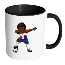 Load image into Gallery viewer, RobustCreative-Dabbing Soccer Boy Dominican Republic Gifts National Soccer Tournament Game 11oz Black &amp; White Coffee Mug ~ Both Sides Printed
