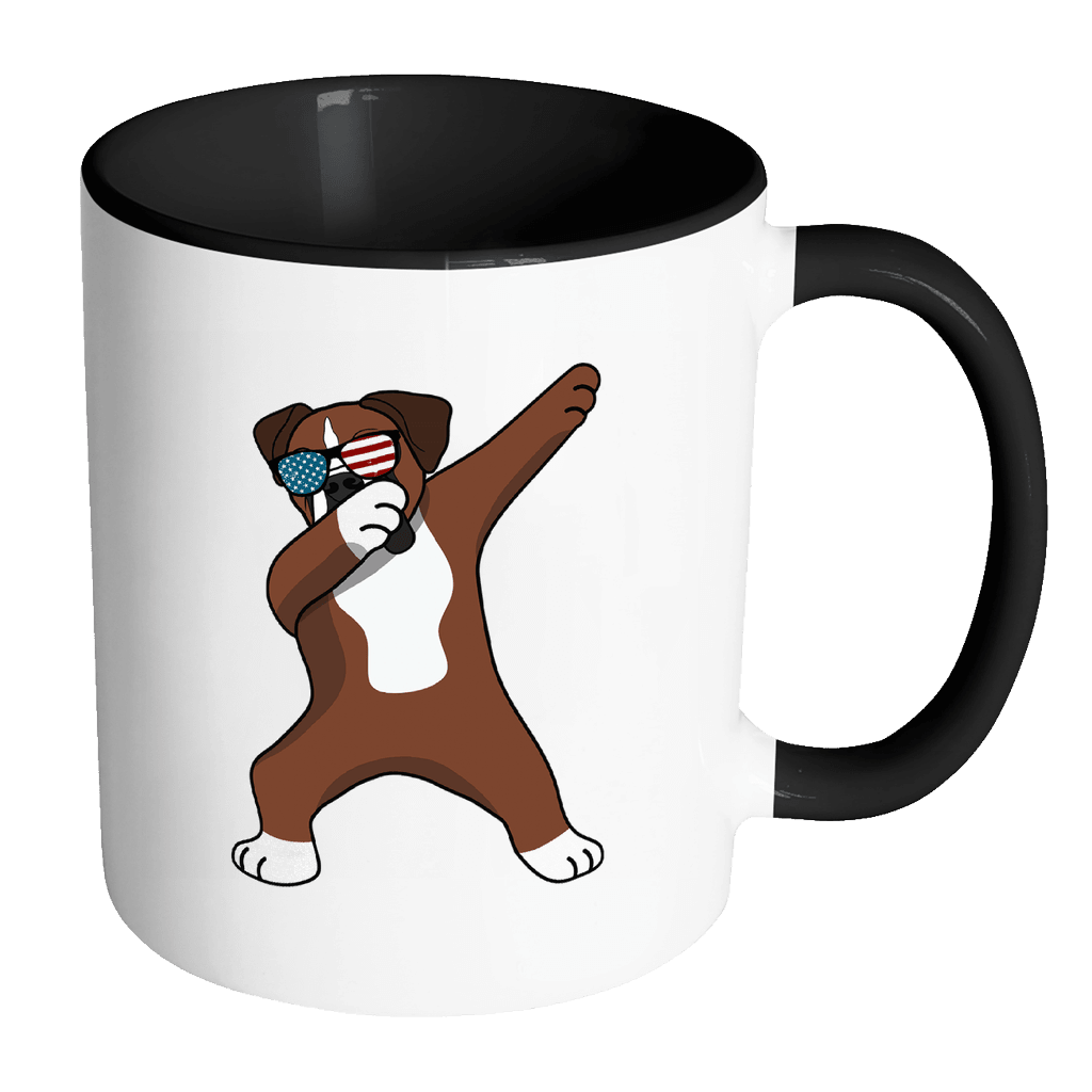 RobustCreative-Dabbing Boxer Dog America Flag - Patriotic Merica Murica Pride - 4th of July USA Independence Day - 11oz Black & White Funny Coffee Mug Women Men Friends Gift ~ Both Sides Printed
