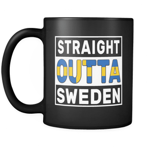 RobustCreative-Straight Outta Sweden - Swedish Flag 11oz Funny Black Coffee Mug - Independence Day Family Heritage - Women Men Friends Gift - Both Sides Printed (Distressed)