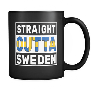 RobustCreative-Straight Outta Sweden - Swedish Flag 11oz Funny Black Coffee Mug - Independence Day Family Heritage - Women Men Friends Gift - Both Sides Printed (Distressed)