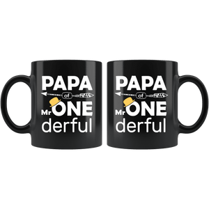 RobustCreative-Papa of Mr Onederful  1st Birthday Baby Boy Outfit Black 11oz Mug Gift Idea