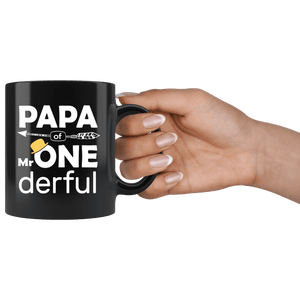RobustCreative-Papa of Mr Onederful  1st Birthday Baby Boy Outfit Black 11oz Mug Gift Idea
