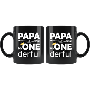 RobustCreative-Papa of Mr Onederful Crown 1st Birthday Baby Boy Outfit Black 11oz Mug Gift Idea