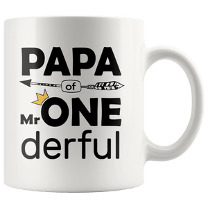 RobustCreative-Papa of Mr Onederful Crown 1st Birthday Baby Boy Outfit White 11oz Mug Gift Idea