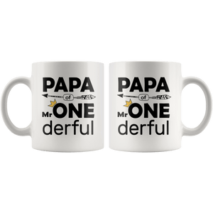 RobustCreative-Papa of Mr Onederful Crown 1st Birthday Baby Boy Outfit White 11oz Mug Gift Idea