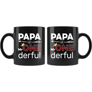 RobustCreative-Papa of Mr Onederful Crown 1st Birthday Buffalo Plaid Black 11oz Mug Gift Idea
