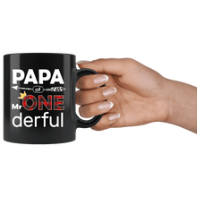 Load image into Gallery viewer, RobustCreative-Papa of Mr Onederful Crown 1st Birthday Buffalo Plaid Black 11oz Mug Gift Idea
