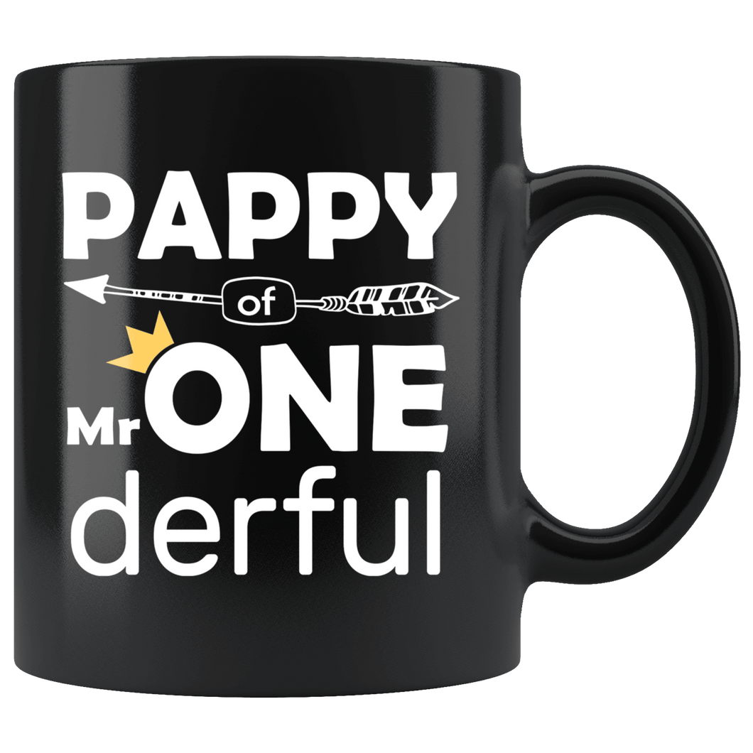 RobustCreative-Pappy of Mr Onederful Crown 1st Birthday Baby Boy Outfit Black 11oz Mug Gift Idea
