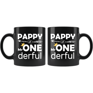 RobustCreative-Pappy of Mr Onederful Crown 1st Birthday Baby Boy Outfit Black 11oz Mug Gift Idea