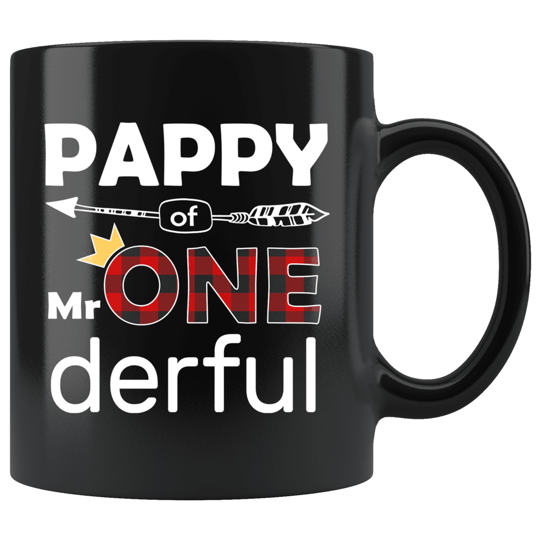 RobustCreative-Pappy of Mr Onederful Crown 1st Birthday Buffalo Plaid Black 11oz Mug Gift Idea