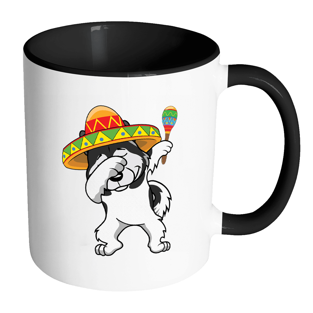 RobustCreative-Dabbing Alaskan Malamute Dog in Sombrero - Cinco De Mayo Mexican Fiesta - Dab Dance Mexico Party - 11oz Black & White Funny Coffee Mug Women Men Friends Gift ~ Both Sides Printed