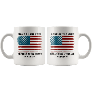 RobustCreative-Home of the Free Mama Military Family American Flag - Military Family 11oz White Mug Retired or Deployed support troops Gift Idea - Both Sides Printed