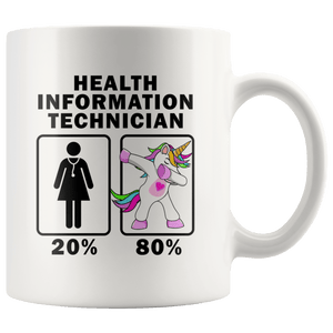 RobustCreative-Health Information Technician Dabbing Unicorn 20 80 Principle Superhero Girl Womens - 11oz White Mug Medical Personnel Gift Idea