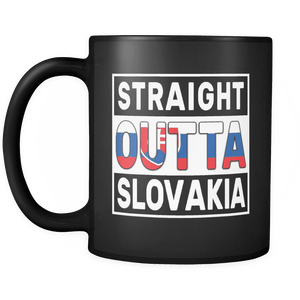 RobustCreative-Straight Outta Slovakia - Slovak Flag 11oz Funny Black Coffee Mug - Independence Day Family Heritage - Women Men Friends Gift - Both Sides Printed (Distressed)