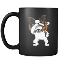 Load image into Gallery viewer, RobustCreative-Dabbing Papillon Dog America Flag - Patriotic Merica Murica Pride - 4th of July USA Independence Day - 11oz Black Funny Coffee Mug Women Men Friends Gift ~ Both Sides Printed

