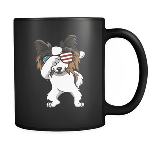 RobustCreative-Dabbing Papillon Dog America Flag - Patriotic Merica Murica Pride - 4th of July USA Independence Day - 11oz Black Funny Coffee Mug Women Men Friends Gift ~ Both Sides Printed