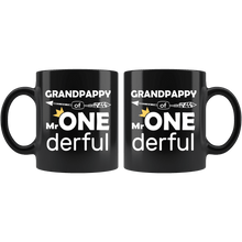 Load image into Gallery viewer, RobustCreative-Grandpappy of Mr Onederful Crown 1st Birthday Baby Boy Outfit Black 11oz Mug Gift Idea
