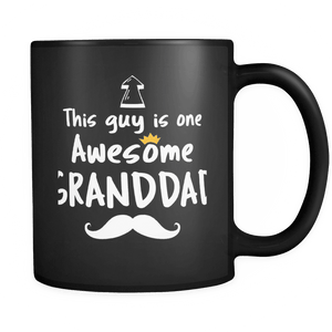 RobustCreative-One Awesome Granddad Mustache - Birthday Gift 11oz Funny Black Coffee Mug - Fathers Day B-Day Party - Women Men Friends Gift - Both Sides Printed (Distressed)