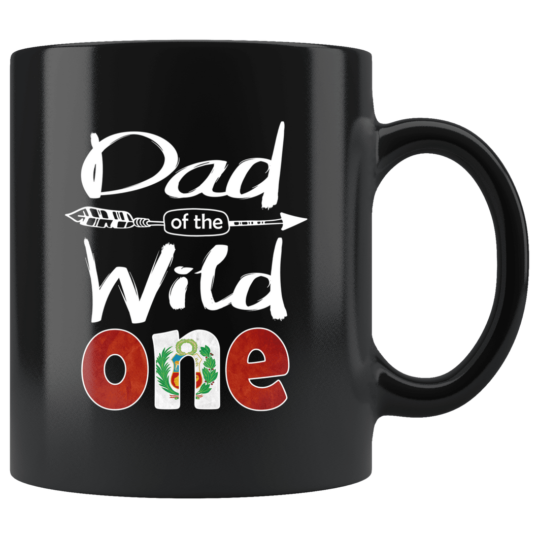RobustCreative-Peruvian Dad of the Wild One Birthday Peru Flag Black 11oz Mug Gift Idea